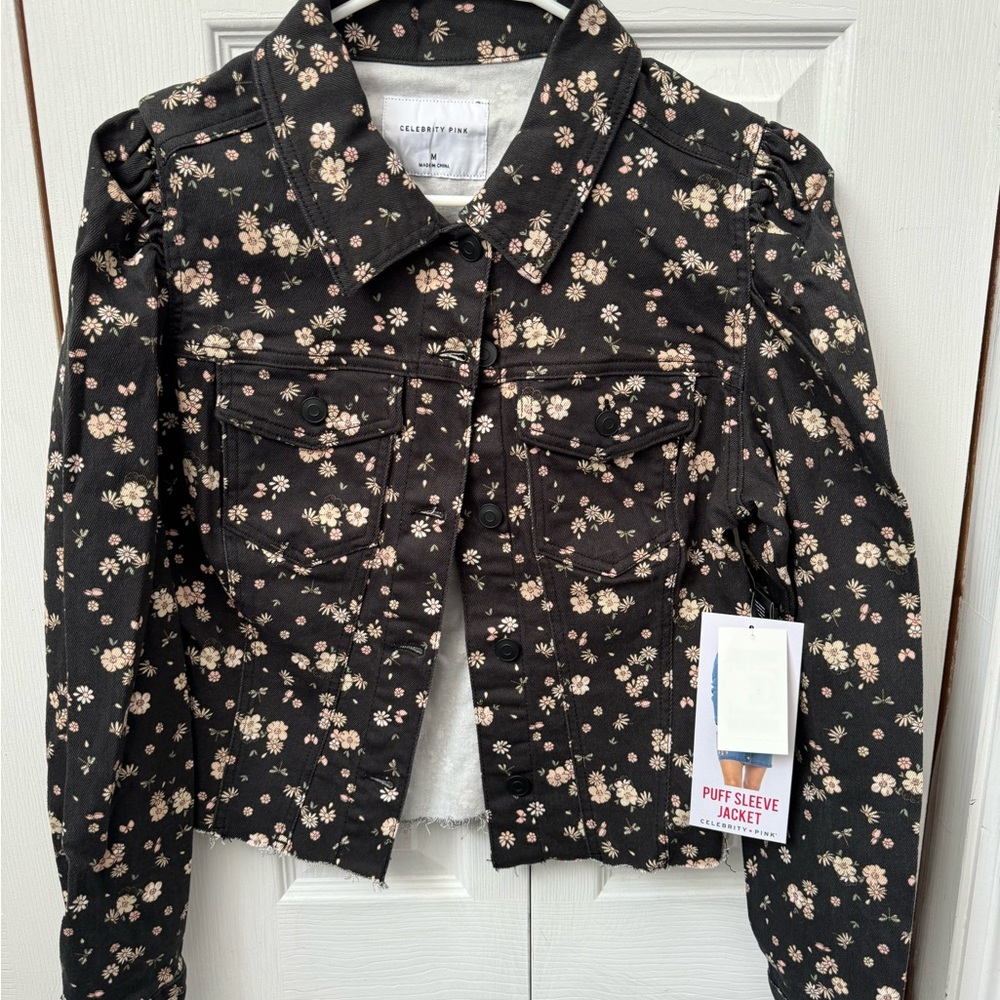 Celebrity Pink Floral Puff Sleeve Jacket